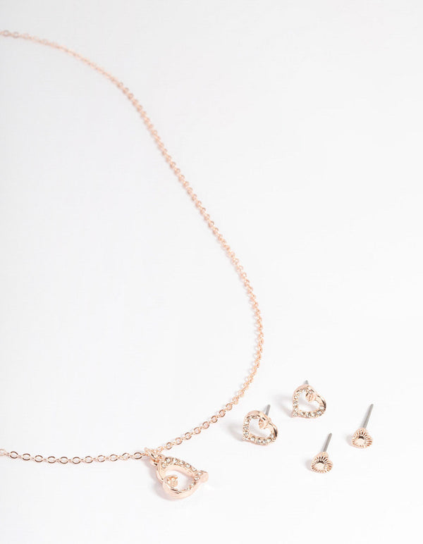Rose Gold Diamante Heart Jewellery Set