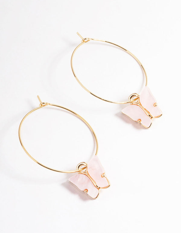 Pink Acrylic Butterfly Wire Hoop Earrings