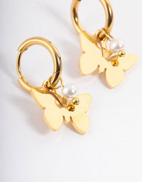 Gold Plated Stainless Steel Butterfly Pearl Huggie Earrings - link has visual effect only