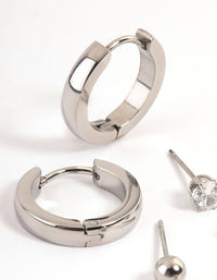 Stainless Steel Cubic Zirconia Stud & Huggie Earrings Pack - link has visual effect only