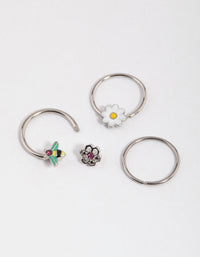 Surgical Steel Flower & Bee Horseshoe Earring Pack - link has visual effect only
