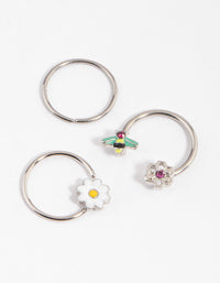 Surgical Steel Flower & Bee Horseshoe Earring Pack - link has visual effect only