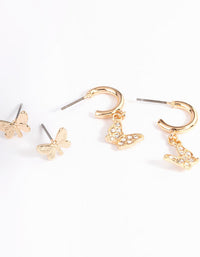 Gold Pearl & Butterfly Earrings 4-Pack - link has visual effect only