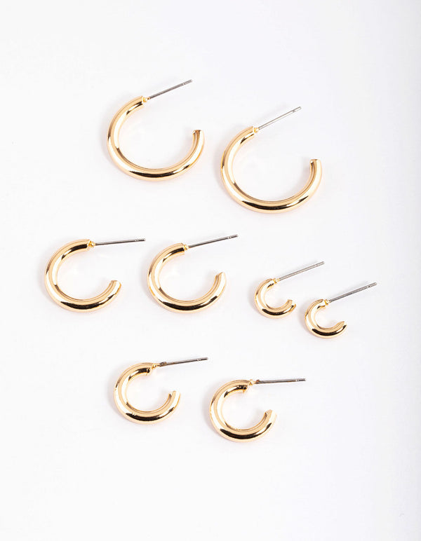 Gold Basic Round Hoop Earrings 4-Pack