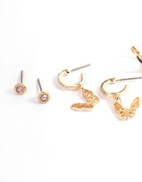 Gold Butterfly Yin & Yang Motif Earrings 4-Pack - link has visual effect only