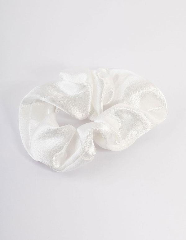 White Fabric Satin Scrunchie