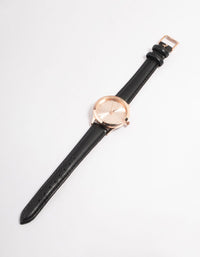 Rose Gold Diamante Black Leather Watch - link has visual effect only