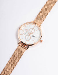 Rose Gold Plated Subdial Mesh Watch - link has visual effect only