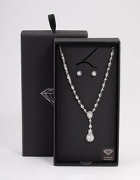 Rhodium Oval Pear Jewellery Set - link has visual effect only