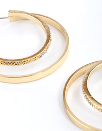 Gold Large Two Layer Diamante Plain Hoop Earrings - link has visual effect only
