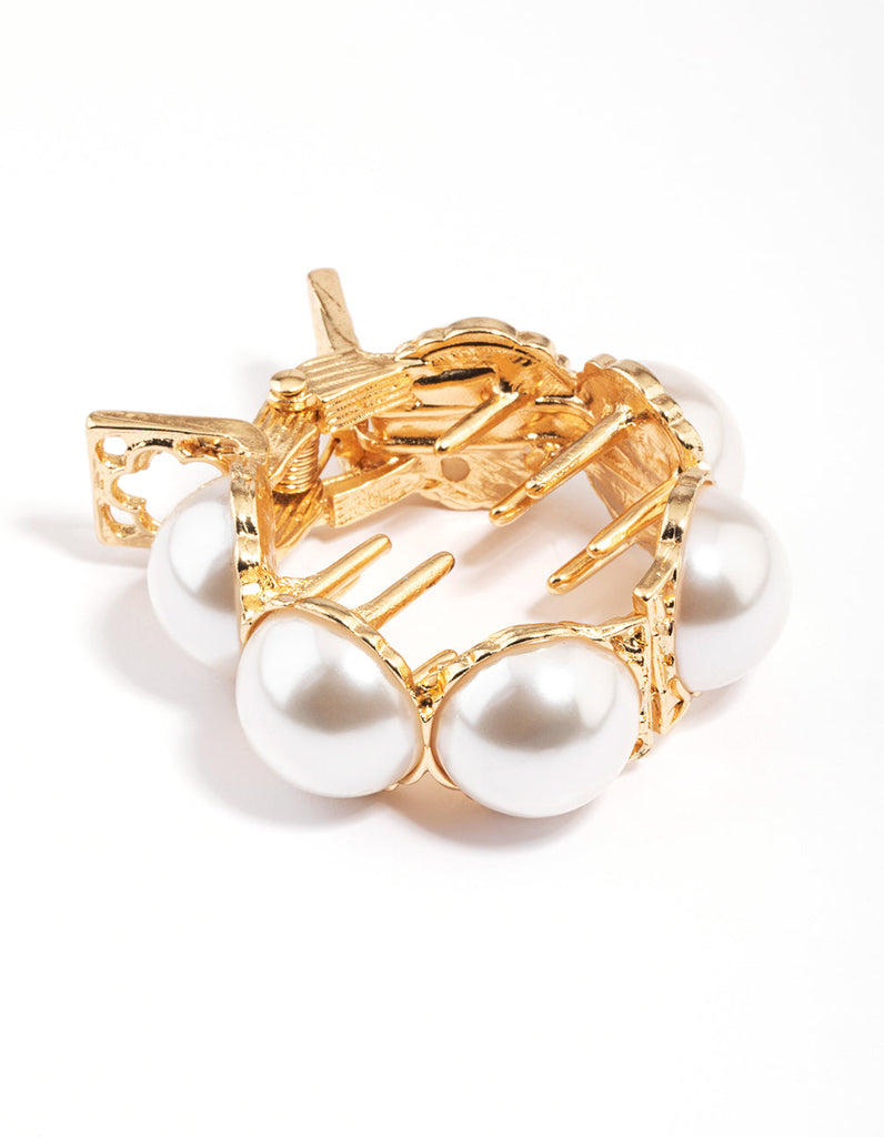 Gold Pearl Detail Ponytail Accessory