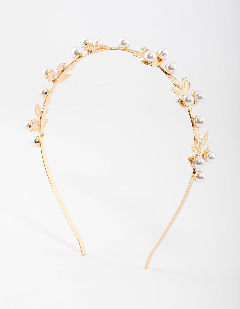 Gold Small Pearl Leaf Headband