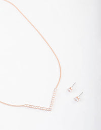 Rose Gold Cubic Zirconia V Necklace & Stud Earrings Set - link has visual effect only