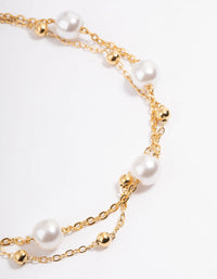 Gold Plated Stainless Steel Double Layer Pearl Ball Bracelet - link has visual effect only