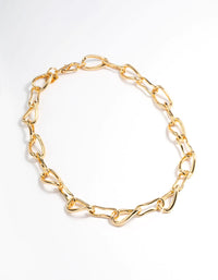 Gold Brass Irregular Link Chain Necklace - link has visual effect only
