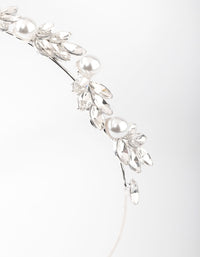 Silver Crystal Pearl Floral Headband - link has visual effect only