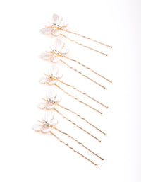 Rose Gold Diamante Butterfly Hair Pin 5-Pack - link has visual effect only