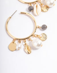 Gold Mixed Motif Pearl Hoop Earrings - link has visual effect only