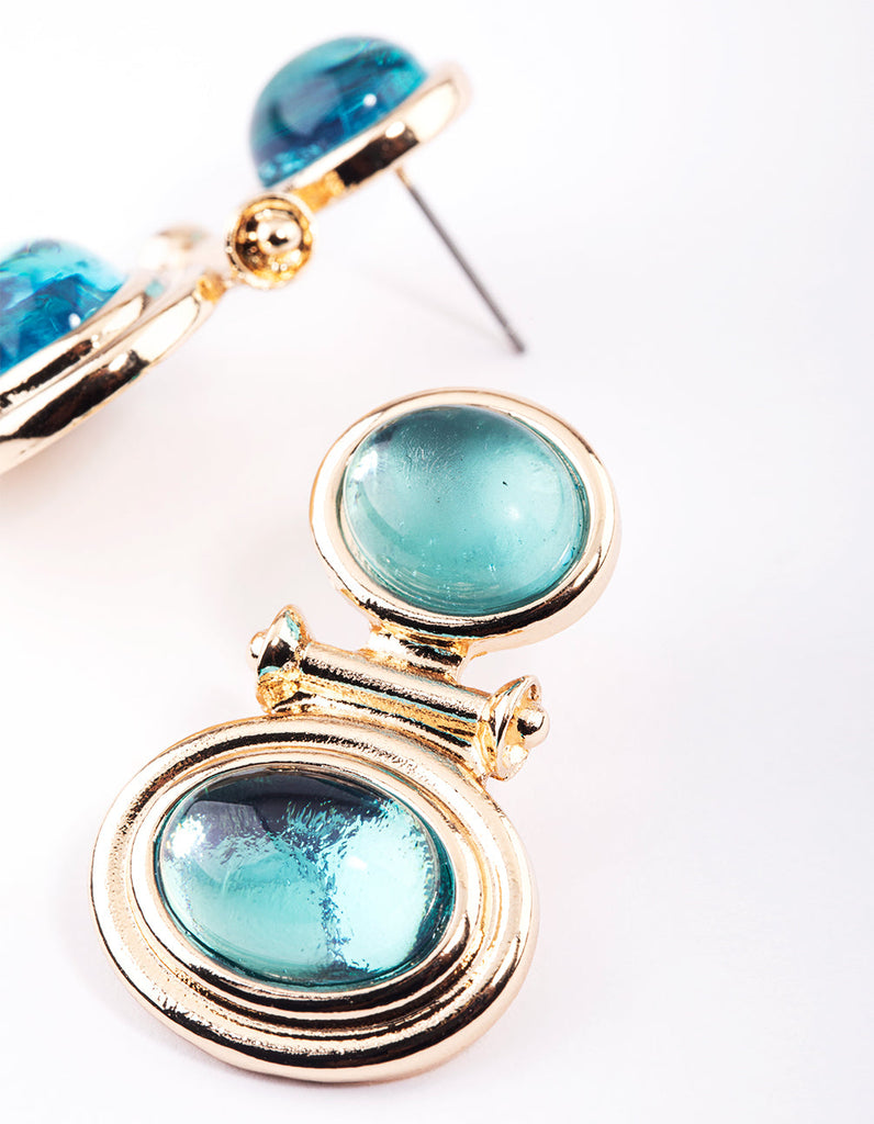 Gold Double Stone Turquoise Drop Earrings