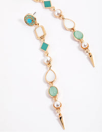 Gold Long Mixed Stone Drop Earrings - link has visual effect only