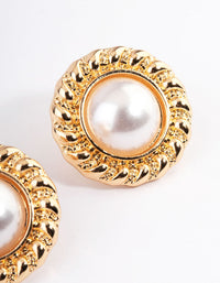 Gold Vintage Rope Pearl Stud Earrings - link has visual effect only
