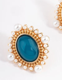 Gold Stone Pearl Stud Earrings - link has visual effect only