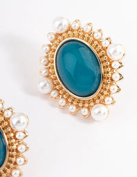 Gold Stone Pearl Stud Earrings - link has visual effect only