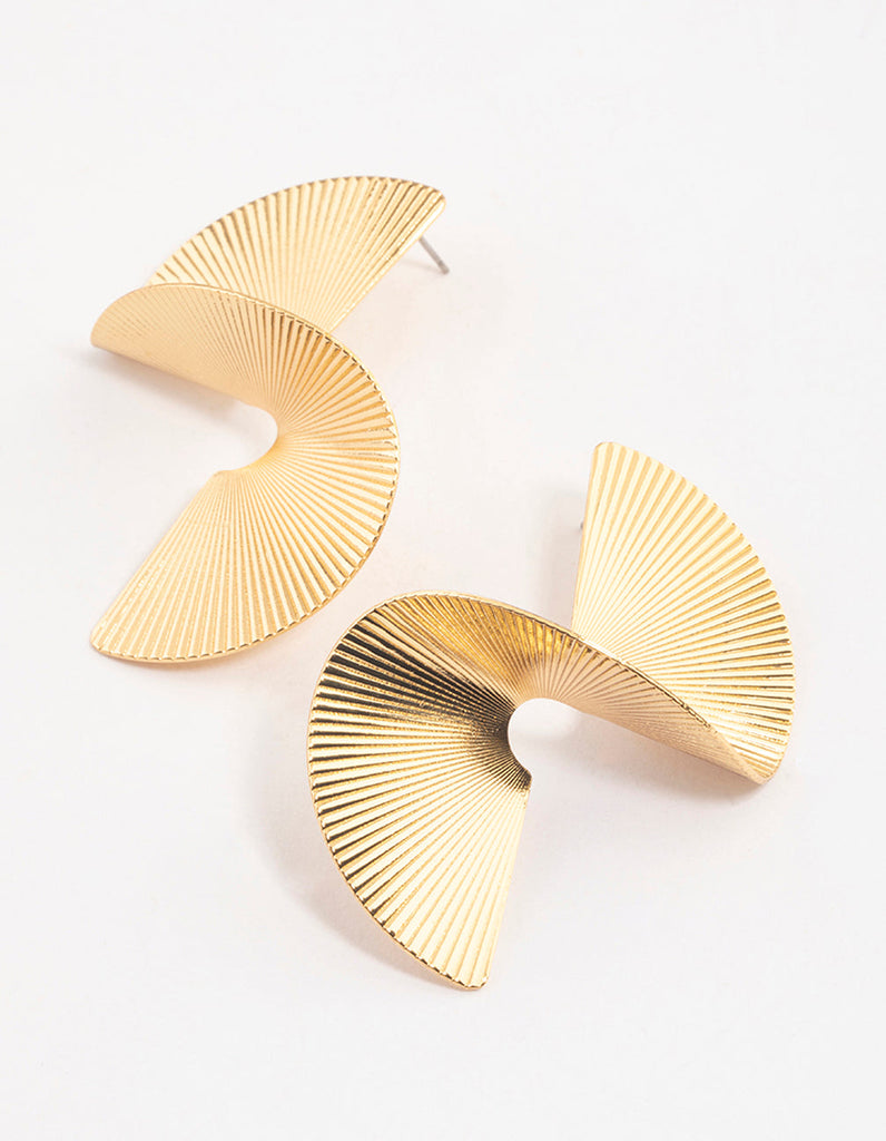 Gold Plated Brass Twisted Fan Earrings