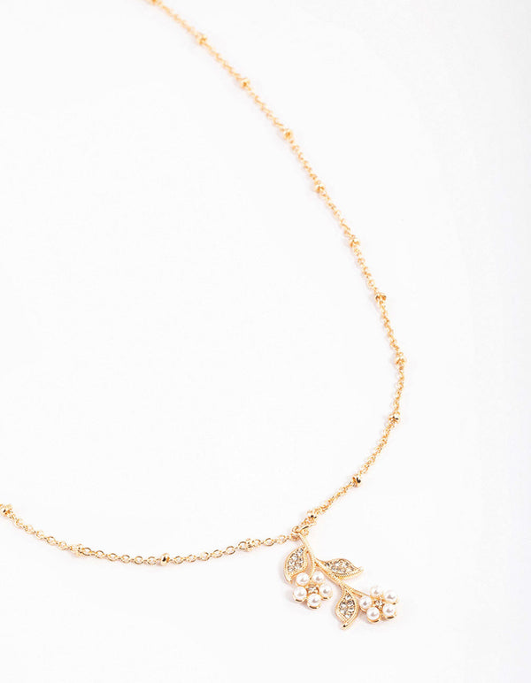 Gold Station Pearl Flower Necklace