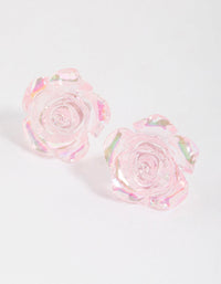 Plastic Pink Rose Bloom Stud Earrings - link has visual effect only