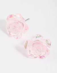 Plastic Pink Rose Bloom Stud Earrings - link has visual effect only