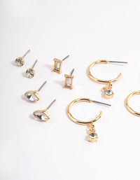 Gold Mixed Stone Stud & Hoop Earrings 8-Pack - link has visual effect only