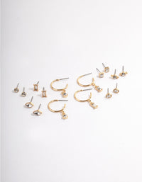 Gold Mixed Stone Stud & Hoop Earrings 8-Pack - link has visual effect only