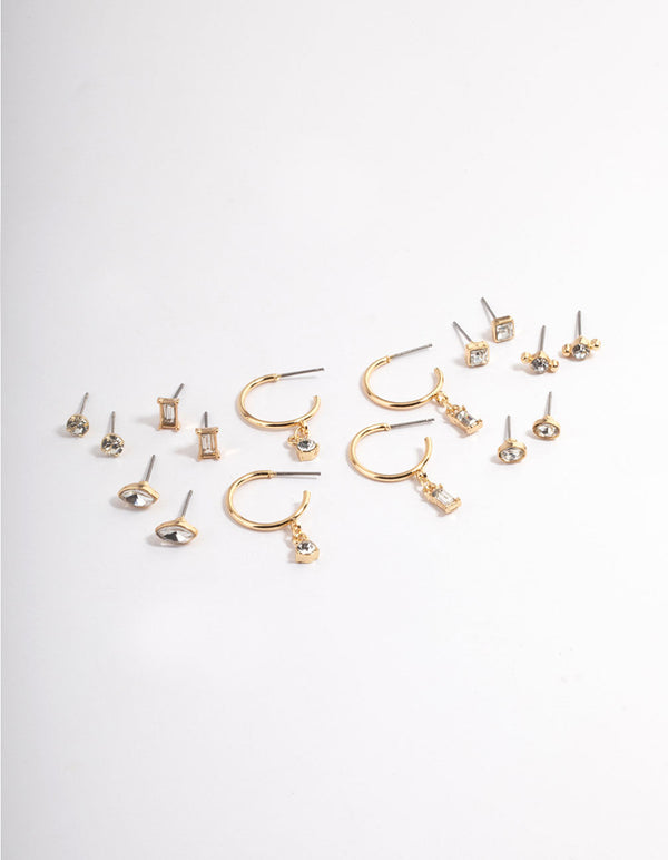Gold Mixed Stone Stud & Hoop Earrings 8-Pack