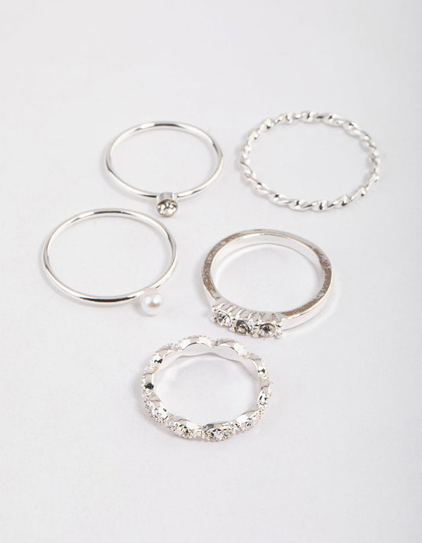 Silver Pearl & Stone Marquise Ring Pack