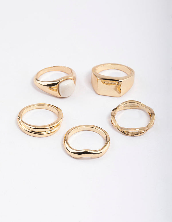 Gold Organic Shape & Signet Ring Pack