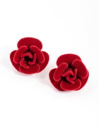 Red Fabric Velvet Rose Stud Earrings - link has visual effect only