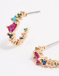 Gold Multi Rainbow Stone Hoop Earrings - link has visual effect only