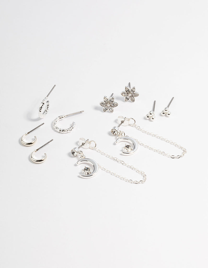 Silver Celestial Stacker Earrings 5-Pack