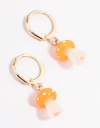 Gold Mini Mushroom Huggie Earrings - link has visual effect only