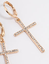 Gold Diamante Cross Huggie Earrings - link has visual effect only