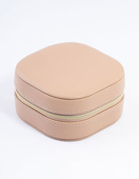 Faux Leather Brown Round Mini Square Jewellery Box - link has visual effect only