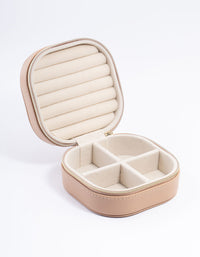 Faux Leather Brown Round Mini Square Jewellery Box - link has visual effect only