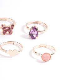 Kids Rose Gold Heart Diamante Pear Ring 6-Pack - link has visual effect only