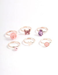 Kids Rose Gold Heart Diamante Pear Ring 6-Pack - link has visual effect only