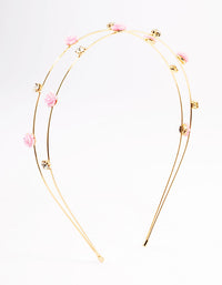 Kids Gold Diamante Flower Double Row Headband - link has visual effect only