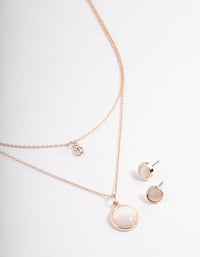 Rose Gold Layered Round Stone Necklace & Earrings Set - link has visual effect only