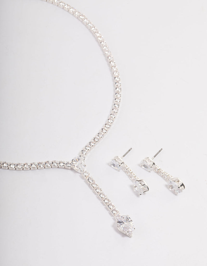 Silver Statement Y-Necklace & Earrings Set