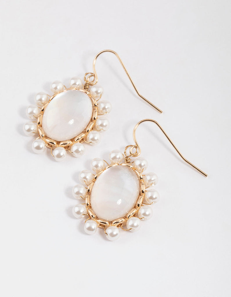 Gold Stone Vintage Pearl Earrings