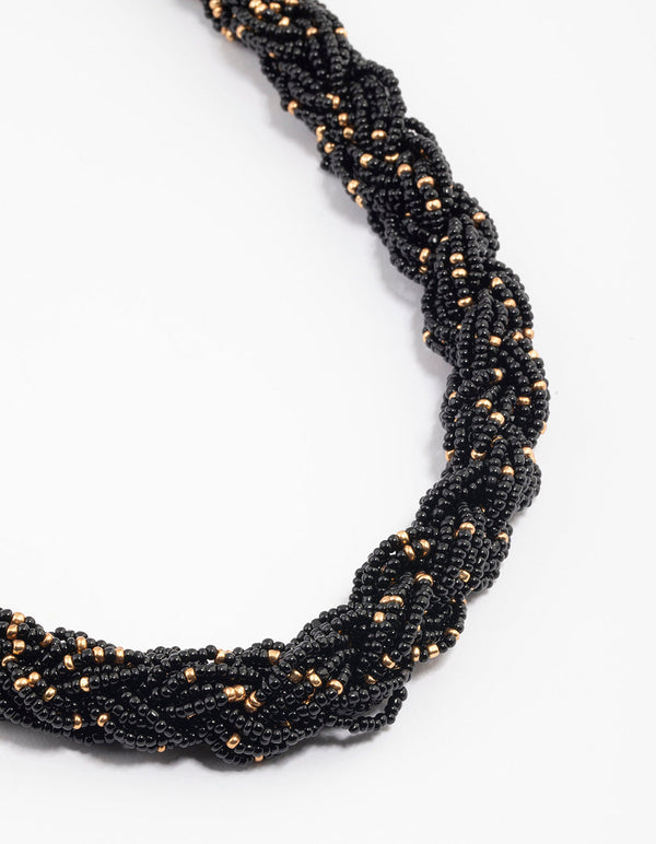 Black Chunky Braid Bead Necklace